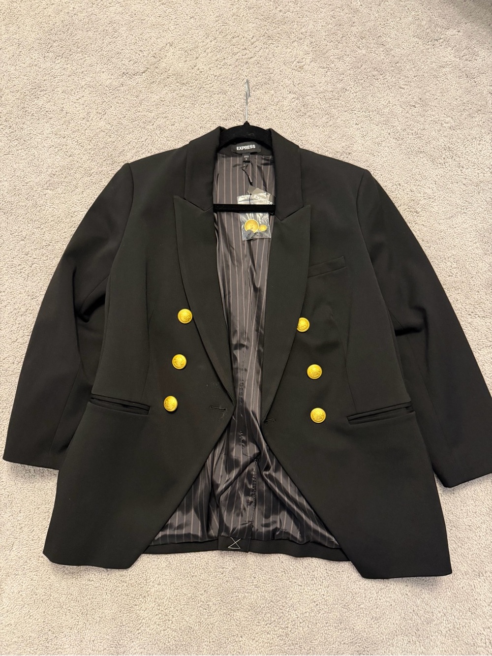 NWT Express Black Double-Breasted Blazer with Gold Buttons- size 12